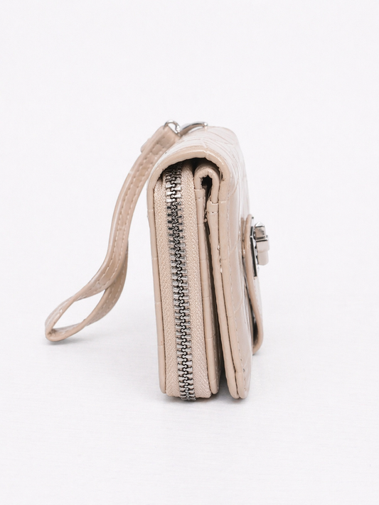 Beige/Taupe Portefeuille Croco Look – Stijlvol & Compact met Rits