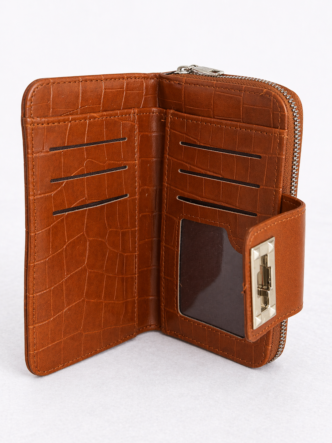 Cognac/Bruine portefeuille in croco-look – stijlvol & praktisch