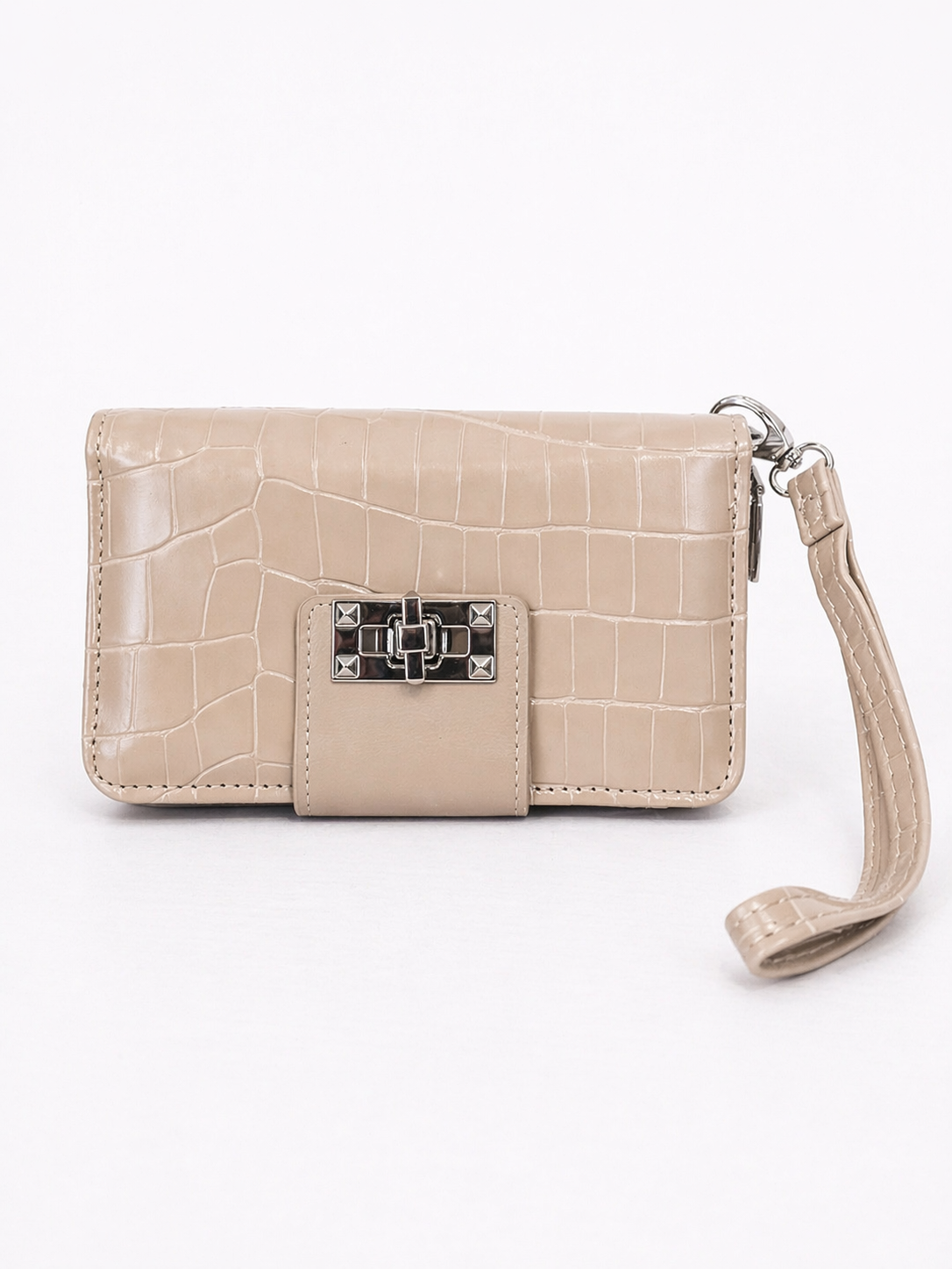 Beige/Taupe Portefeuille Croco Look – Stijlvol & Compact met Rits