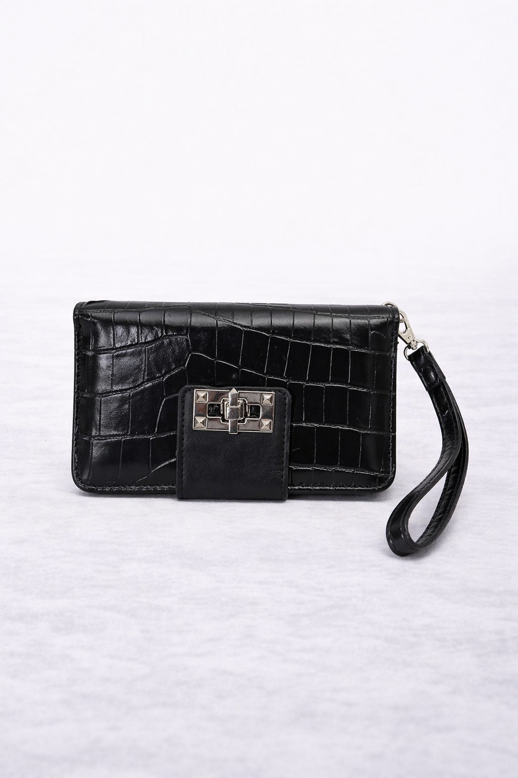 Zwarte portefeuille in croco-look – stijlvol & praktisch