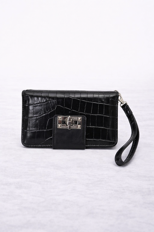 Zwarte portefeuille in croco-look – stijlvol & praktisch