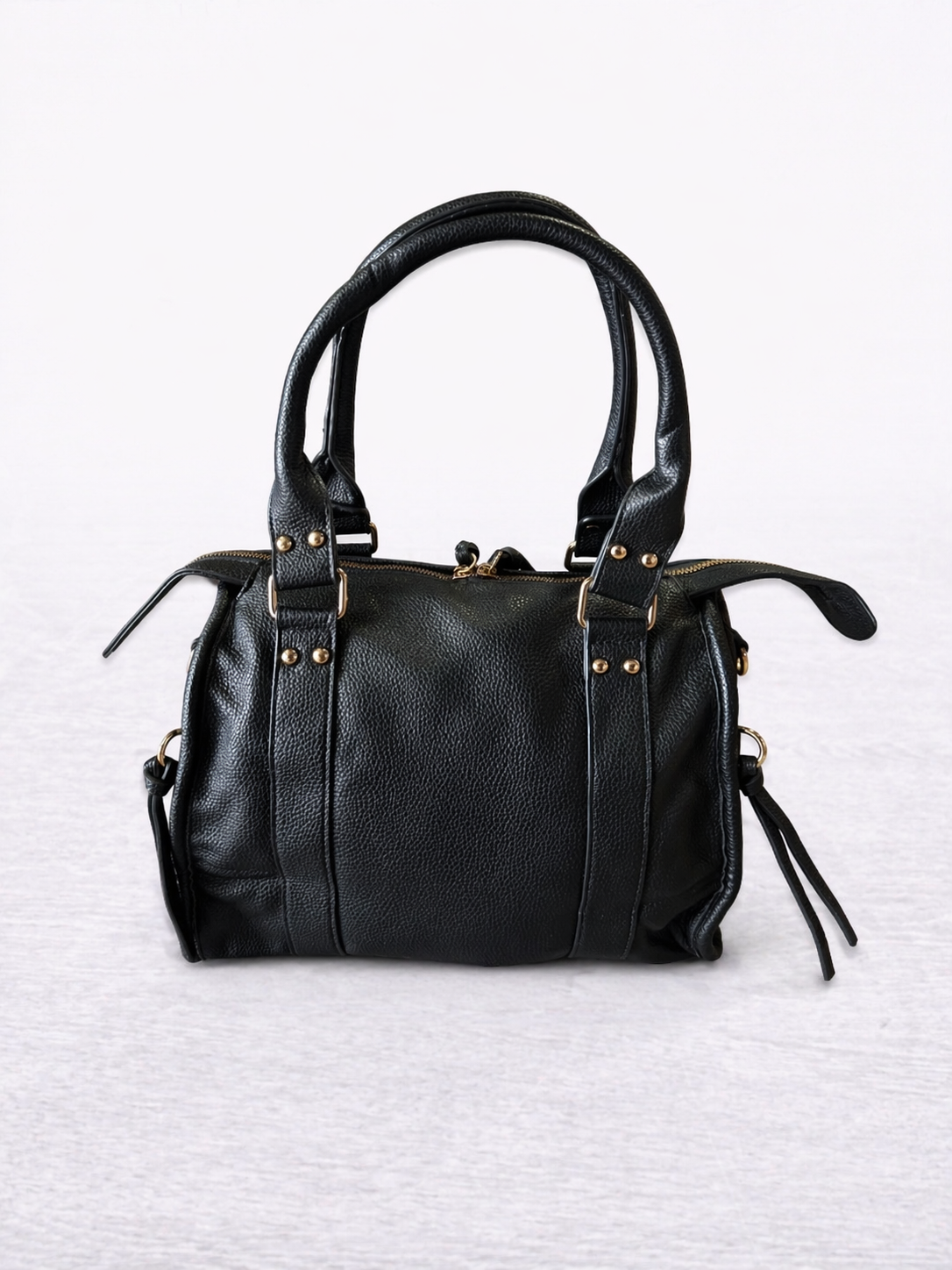 Handtas Vittoria – Zwart met lederen patroon (30 x 25 x 20 cm)