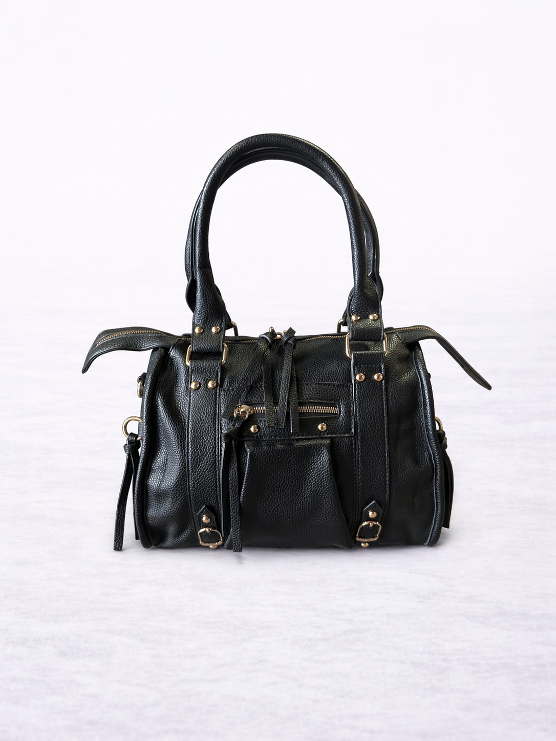 Handtas Vittoria – Zwart met lederen patroon (30 x 25 x 20 cm)