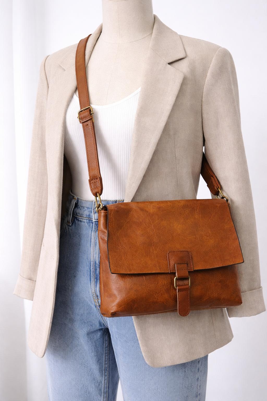 Cognac Messenger Tas – Tijdloos Italiaans Design