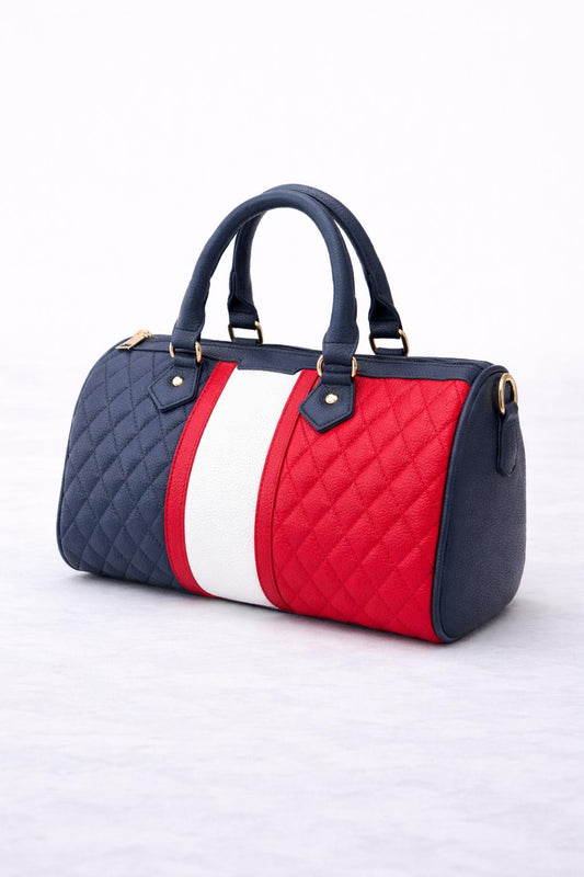 Multicolor mini duffle bag – Donkerblauw / Rood / Wit | Luxe & trendy